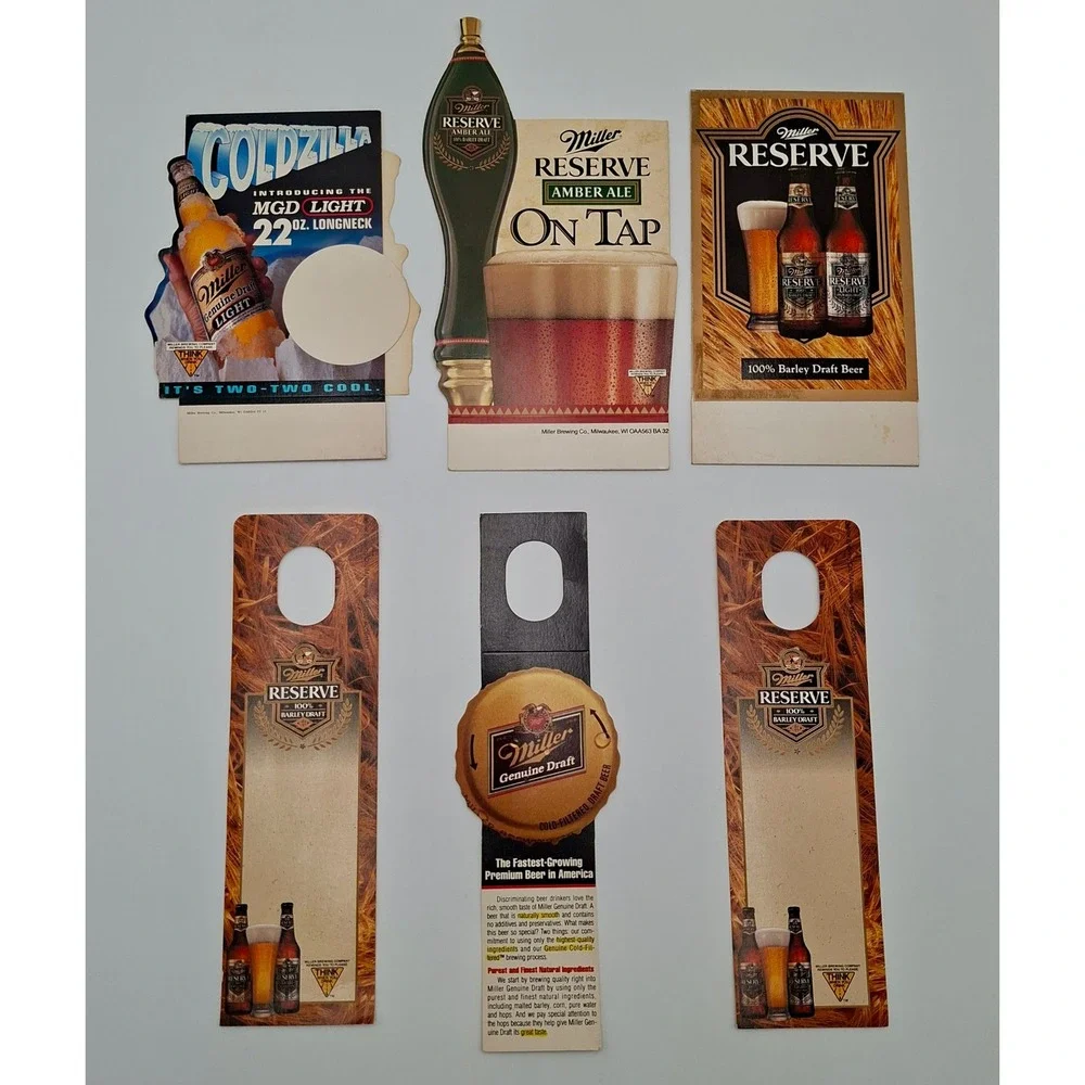 Vintage Miller Beer Advertising Cardboard Display Lot MGD Reserve 6 Pc
